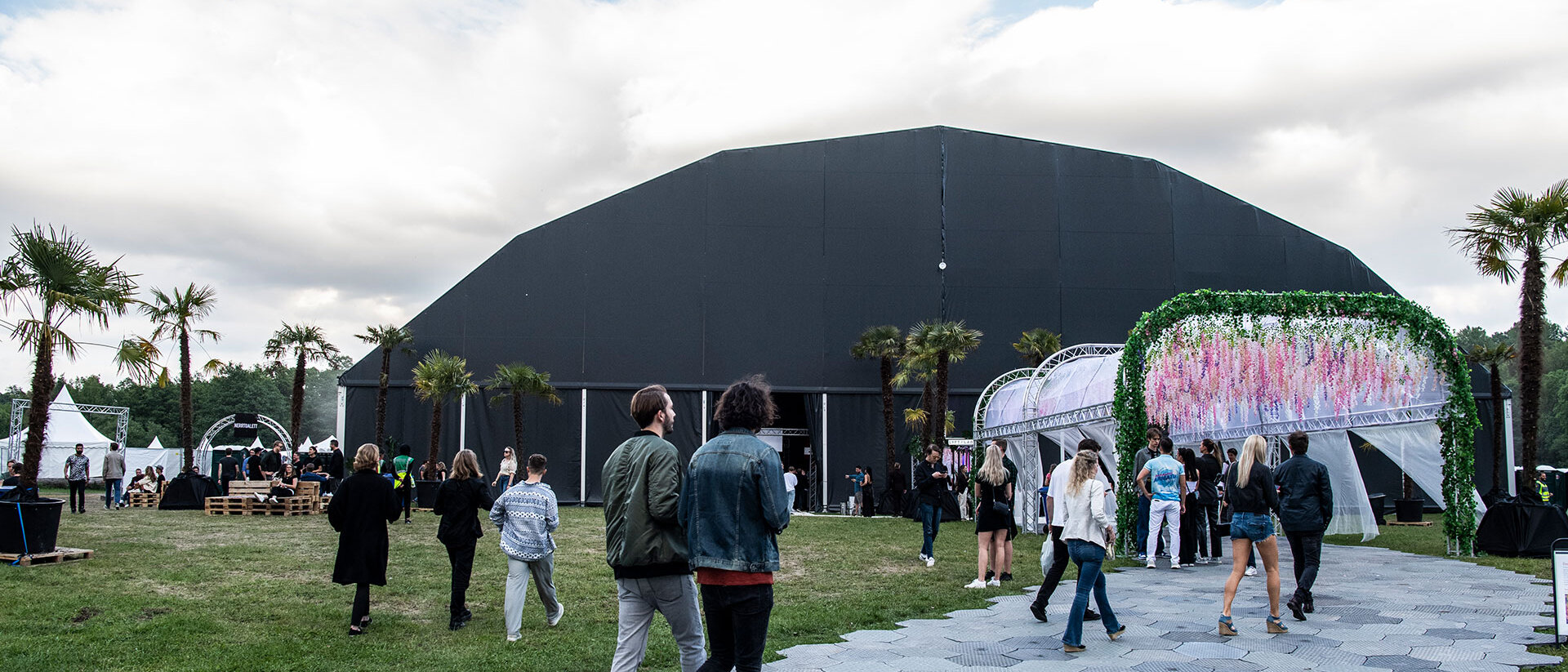 Polygon tent for electro festival exterior view