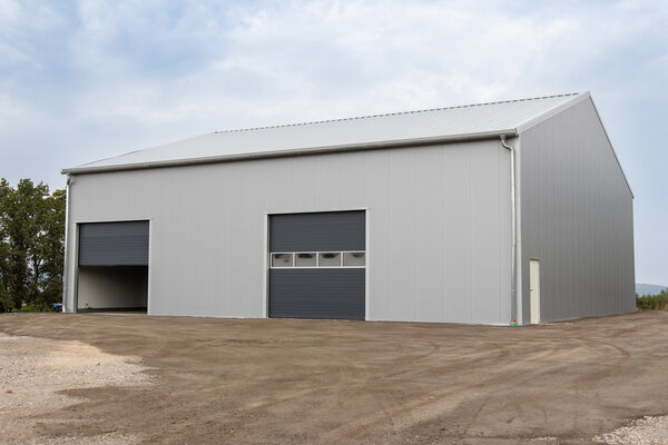 Front view of an industrial clargo hal