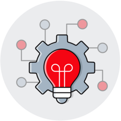 Innovation symbol: light bulb inside a gear