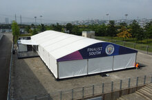 Picture of a round arch tent from a bird's eye view