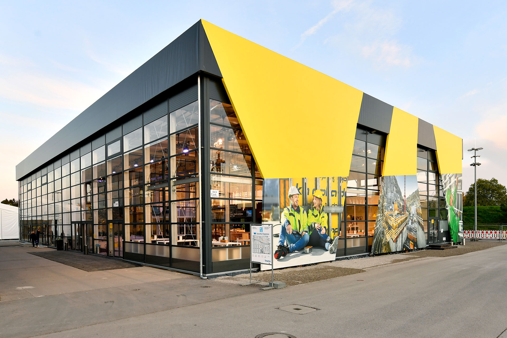 Yellow exhibition tent exterior view