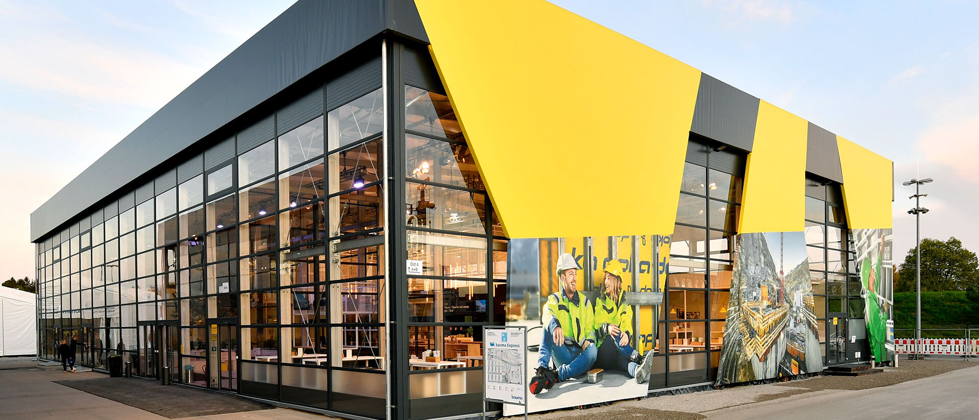 Yellow exhibition tent exterior view