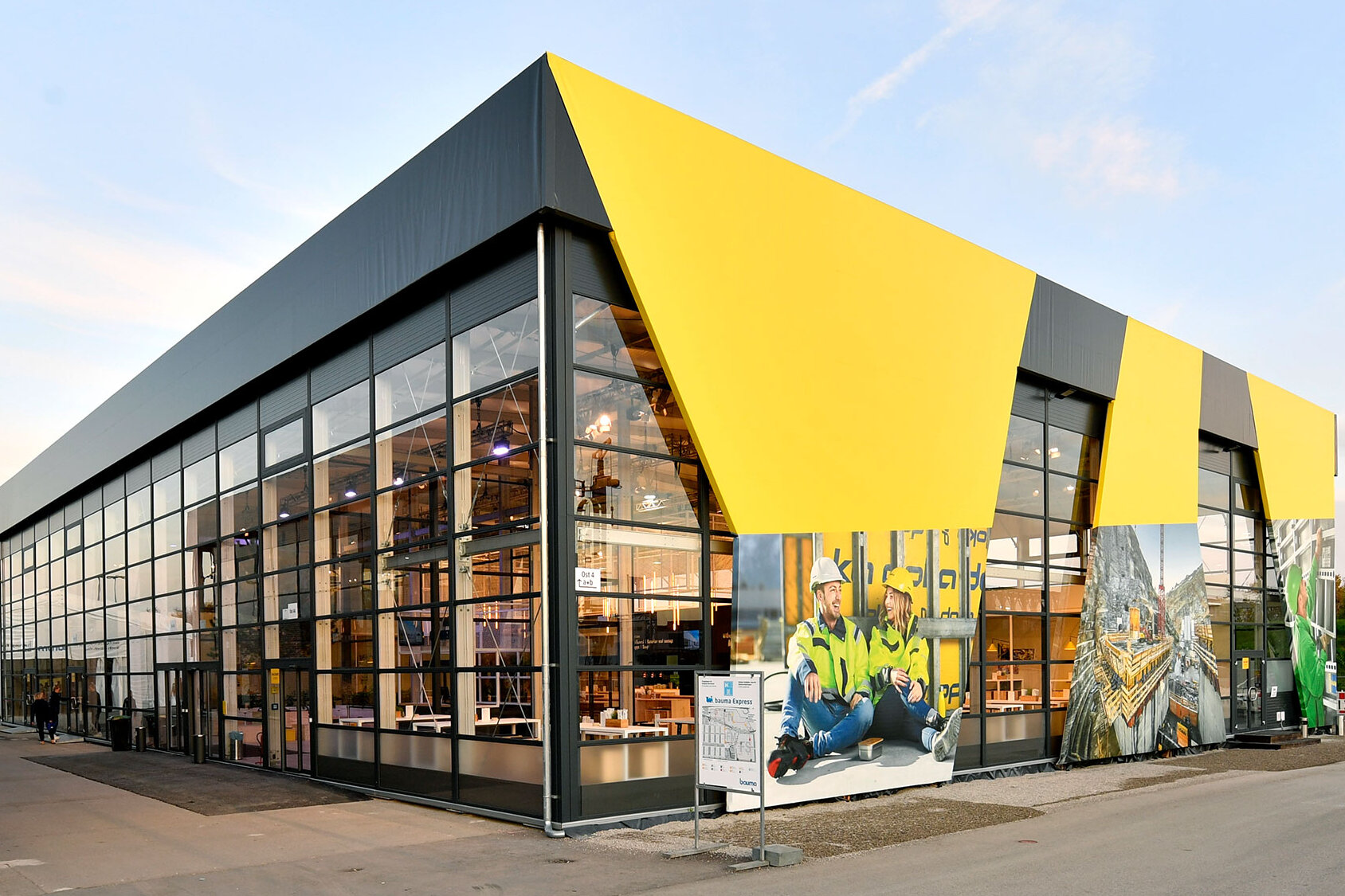 Yellow exhibition tent exterior view