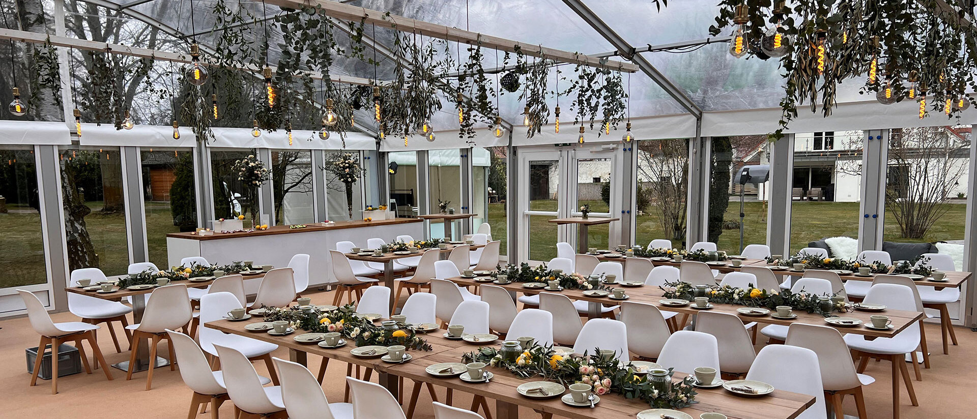 A seated party tent from the inside