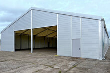 Front view of cold store with open doors