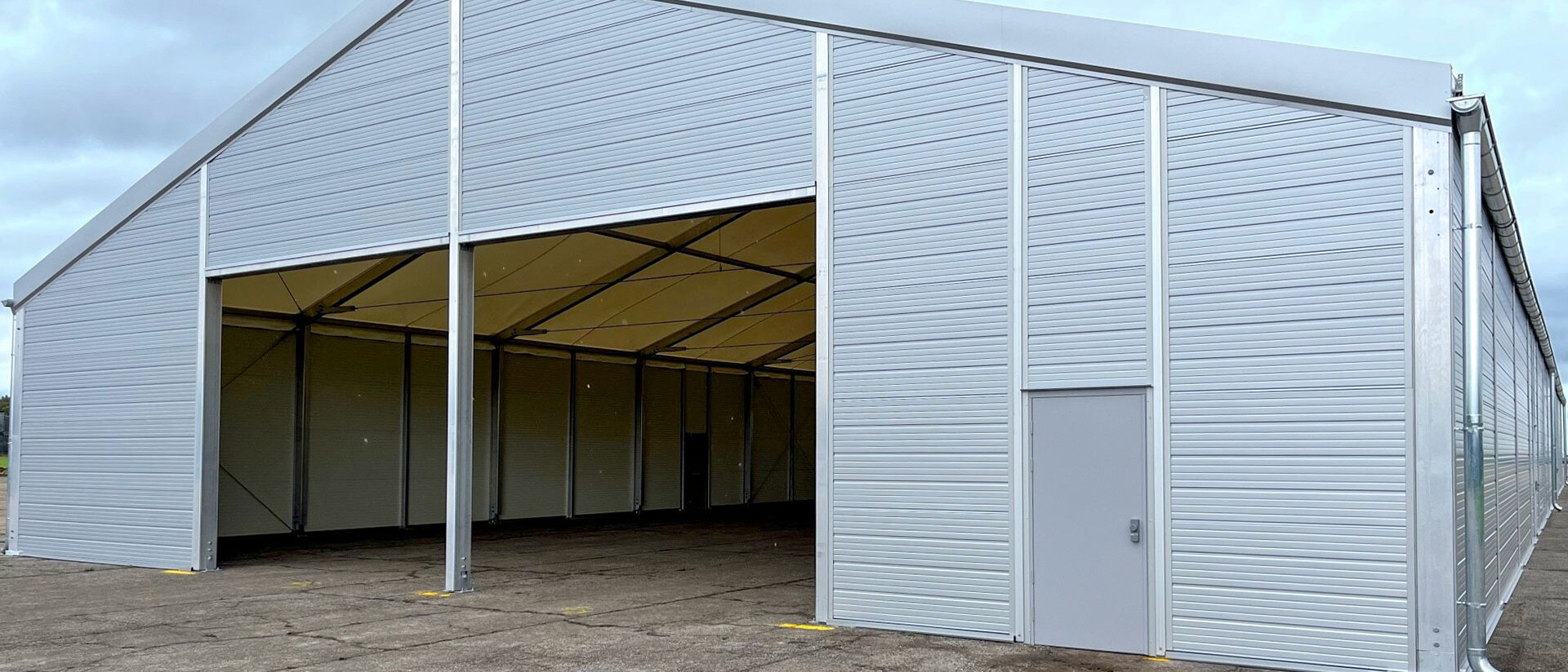 Front view of cold store with open doors