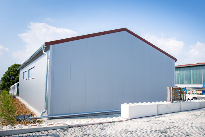 Exterior view of industrial hall