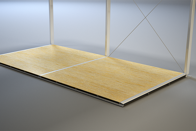 Detailed image of steel substructure with wooden installation panels